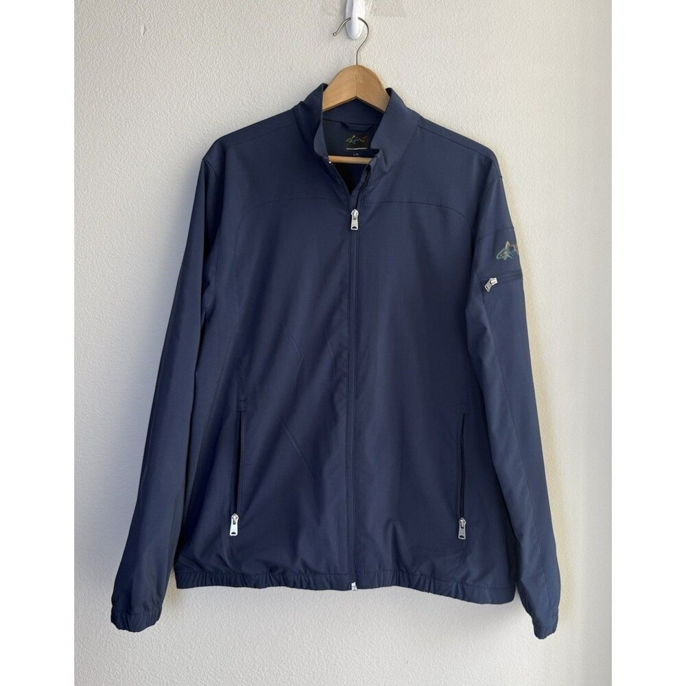 Greg Norman Shark Logo Full Zip Performance Jacket Blue Men’s Large Golf Stretch